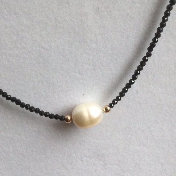 14K Black Spinel & Pearl Necklace - Picture 1 of 5